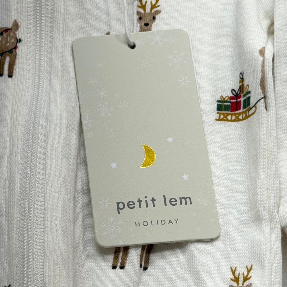 Petit Lem Holiday Reindeer 2-Way Zip Footed Sleeper Unisex 3M Off White - Picture 11 of 12